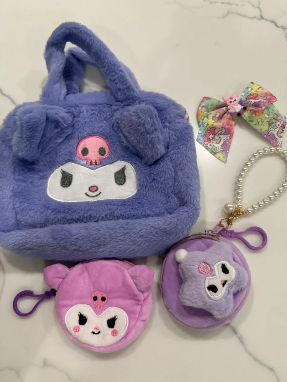 Kuromi Sanrio Plush Character Tote with accessories coin purse hair ties gift